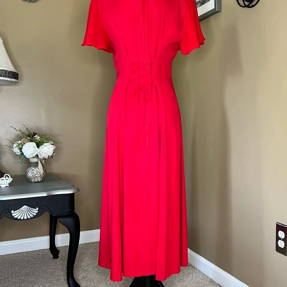 80’s era Jodi California Red Crepe dress; sz 7/S - Picture 7 of 9